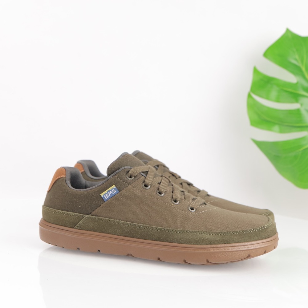 Lems Mens Chillum Barefoot Shoes Size 9 Olive Canvas Minimalist Lace Up Sneakers